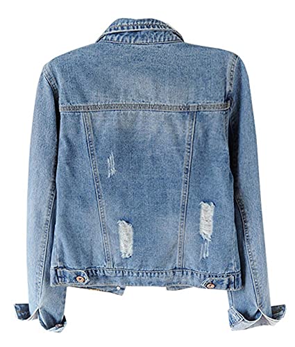 Womens Denim Jackets Distressed Ripped Long Sleeve Jean Jacket Coats