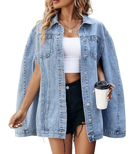 Denim Jacket for Women Poncho Cape Style Jean Jackets Loose Outerwear