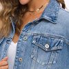 Women's Oversize Vintage Washed Boyfriend Denim Jacket Long Sleeve Classic Loose Jean Trucker Jacket 003