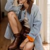 Women's Jean Jacket Oversized Striped Denim Jacket Long Sleeve Button Down Fashion Fall Shacket Barn Coat 2024