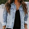 Womens Boyfriend Washed Crop Denim Jean Jacket Coat
