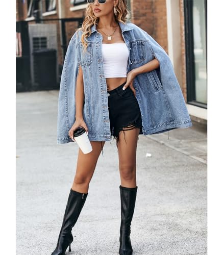 Denim Jacket for Women Poncho Cape Style Jean Jackets Loose Outerwear