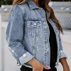 Womens Boyfriend Washed Crop Denim Jean Jacket Coat