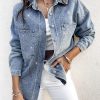 Womens Casual Denim Jacket for Women 2025 Contrast Sequin Long Sleeve Rhinestone Denim Jackets