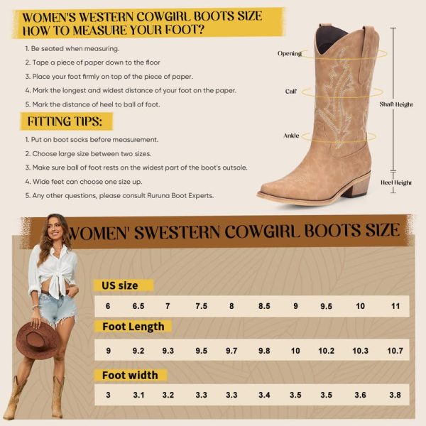 Cowboy Boots for Women Mid Calf Black Cowgirl Boots Square Toe Western Boots Womens Cowboy Boots Chunky Heel botas vaqueras para