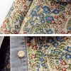 Womens Peter pan Collar Embroidered Jean Jackets Long Sleeve Jacquard Versatile Denim Jackets