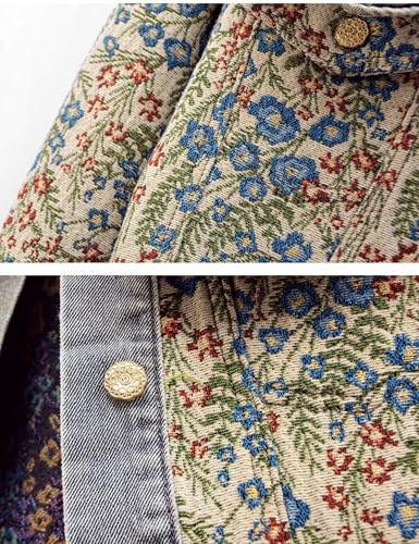 Womens Peter pan Collar Embroidered Jean Jackets Long Sleeve Jacquard Versatile Denim Jackets