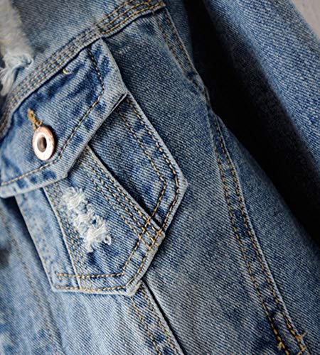 Womens Denim Jackets Distressed Ripped Long Sleeve Jean Jacket Coats