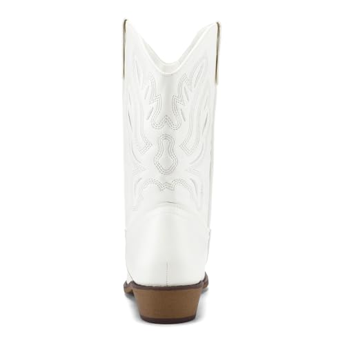 Women's Wide Calf Cowboy Boots Pull-On Mid-Calf Embroidered Pointed Toe Retro Western Boots