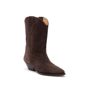 Suede Cowboy Boots for Women Pointed Toe Mid-Calf Western Boots Chunky Heel Cowgirl Booties Dressy Pull on Wide Calf Fashion