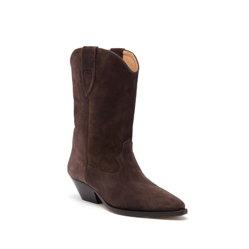 Suede Cowboy Boots for Women Pointed Toe Mid-Calf Western Boots Chunky Heel Cowgirl Booties Dressy Pull on Wide Calf Fashion