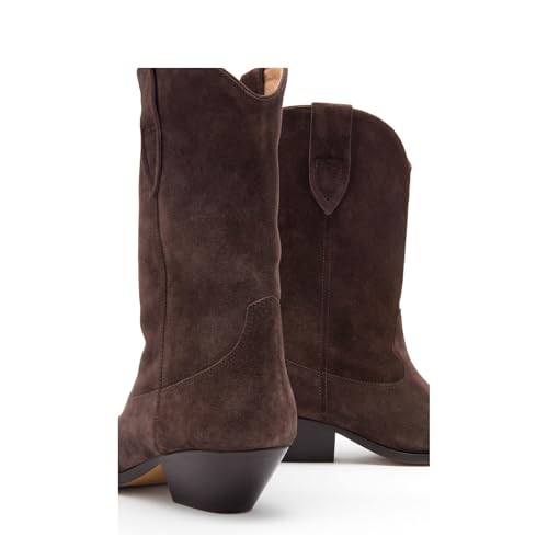 Suede Cowboy Boots for Women Pointed Toe Mid-Calf Western Boots Chunky Heel Cowgirl Booties Dressy Pull on Wide Calf Fashion