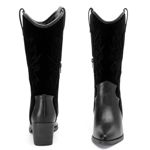 Women's Mid Calf Boots, Flat Casual Round Toe Booties Fashion Buckle Dressy Fall and Winter Low Heeled Boots for Women.