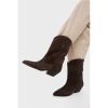 Suede Cowboy Boots for Women Pointed Toe Mid-Calf Western Boots Chunky Heel Cowgirl Booties Dressy Pull on Wide Calf Fashion