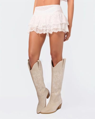White Cowgirl Boots Women Cowboy Knee High Tall Boots Chunky Heel Pointed Toe Pull-On Western Wide Calf Boats Country Fashion