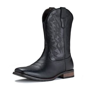 Cowboy Boots For Men Wide Foot Square Toe Western Boots with Classic Embroidered Durable Slip on Boots