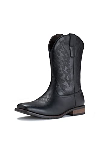 Cowboy Boots For Men Wide Foot Square Toe Western Boots with Classic Embroidered Durable Slip on Boots