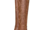 Women's Cowboy Boots Embroided Western Cowgirl Boots Square Toe Knee High Pull on Wide Calf Shoes with Inside Zipper