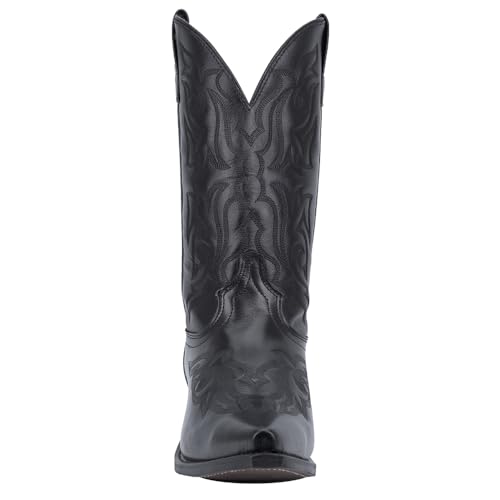 Mens Hawk Embroidered Snip Toe Casual Boots Mid Calf - Black