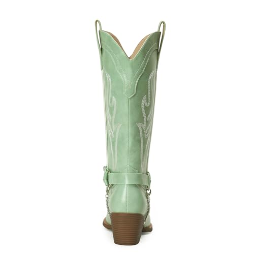31CkxzI1LTL.jpg Cowboy Boots for Women with Chain, Pointy Toe Chunky Heel Women's Riding Boots with Embroidered, Pull on Style Western Boots,
