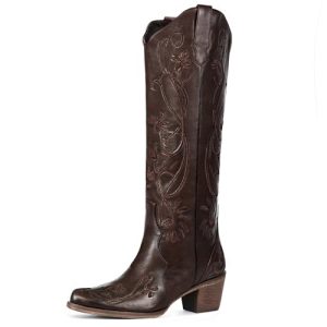 31FGf5nvmML.jpg Cowboy Boots for Women, Knee High Cowgirl Boots with Classic Embroidered, Pointed Toe Chunky Heel Western Boot, Pull On Retro
