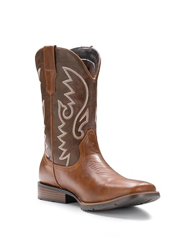 Cowboy Boots For Men with Wide Square Toe Western Retro Boot Durable Classic Fashionable Embroidered Pull On Slip Resistant