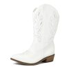 Women's Wide Calf Cowboy Boots Pull-On Mid-Calf Embroidered Pointed Toe Retro Western Boots