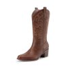 Cowboy Boots for Women Cowgirl Western Boots Fashion Embroidery Stitched Chunky Heel Mid Calf Boots
