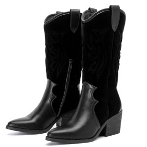 Women's Mid Calf Boots, Flat Casual Round Toe Booties Fashion Buckle Dressy Fall and Winter Low Heeled Boots for Women.