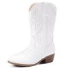 Cowgirl Boots for Little Girls Mid Calf Pointed Toe Kid Cowboy Boots Side Zipper Classic Embroidered Western Boots Horse Riding