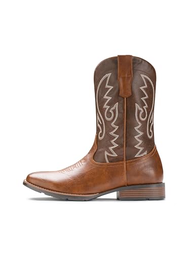 Cowboy Boots For Men with Wide Square Toe Western Retro Boot Durable Classic Fashionable Embroidered Pull On Slip Resistant