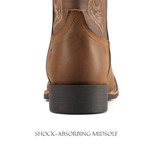 Western Boots For Men - Mens Square Toe Cowboy Boot, Oil/Slip Resistant, Durable Fashionable Classic Pull on 10 Inch Mid-Calf