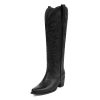 Cowboy Boots for Women Cowgirl Knee High Boots with Classic Embroidered Pull On & Side Zipper Pointed Toe Chunky Heel Vintage
