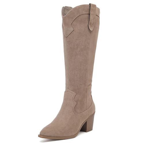 Women's Slouchy Knee High Boots with Chunky Heel, Pointed Toe, Comfortable and Fashionable Fall Winter Boots for Women.