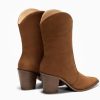 Womens Cowboy Mid Calf Boots Chunky Block Heel Pointed Toe Suede Western Cowgirl Boots