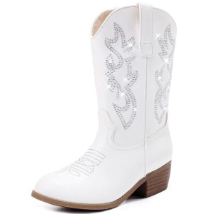 Cowboy Boots for Girls - Pointed Toe Kids Cowgirl Boots - Mid Calf Western Youth Boots for Toddler to Big Kids - Horse Riding &