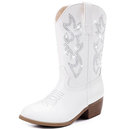 Cowboy Boots for Girls - Pointed Toe Kids Cowgirl Boots - Mid Calf Western Youth Boots for Toddler to Big Kids - Horse Riding &