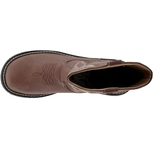 Womens Chunk Rider Embroidery Round Toe Casual Boots Ankle Low Heel 1-2" - Brown