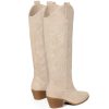 White Cowgirl Boots Women Cowboy Knee High Tall Boots Chunky Heel Pointed Toe Pull-On Western Wide Calf Boats Country Fashion