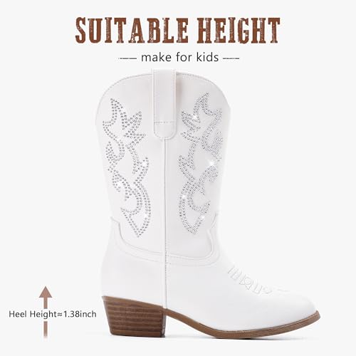 Cowboy Boots for Girls - Pointed Toe Kids Cowgirl Boots - Mid Calf Western Youth Boots for Toddler to Big Kids - Horse Riding &
