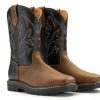 10" Cowboy Boots - Men’s Square Toe Work Boot,Pull On Leather Western Boots,Durable Classic Slip Resistant Soft Toe Wellington