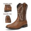 Cowboy Boots for Men Square Toe Western Classic Embroidered Slip on Chunky Heel Men's Boots