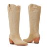 Cowboy Boots For Women Wide Calf Knee High Tall Western Style Comfortable Ladies Plus Size Cowgirl Boots Chunky Heel