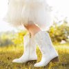 Cowgirl Boots for Little Girls Mid Calf Pointed Toe Kid Cowboy Boots Side Zipper Classic Embroidered Western Boots Horse Riding