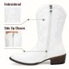 Women's Cowboy Boots, Western Cowgirl Mid-Calf Pull on Round Toe Embroidered Country Boots with Inside Zipper
