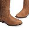 Cowboy Boots for Women Cowgirl Western Mid Calf Boots Snip Toe Embroidered Stitched Low Chunky Heel Pull On Fashion Boots