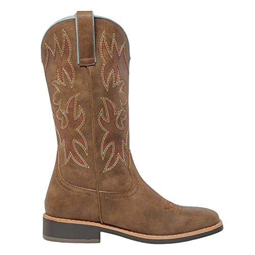 Women's Mid Calf Square Toe Cowgirl Western Cowboy Boots Brown