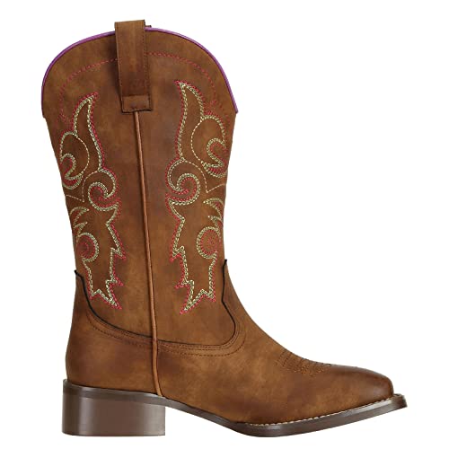 Women's Cowboy Cowgirl Boots Western Wide Square Toe Wide Calf Boots Brown