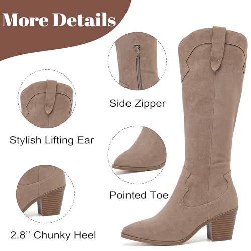 Women's Slouchy Knee High Boots with Chunky Heel, Pointed Toe, Comfortable and Fashionable Fall Winter Boots for Women.