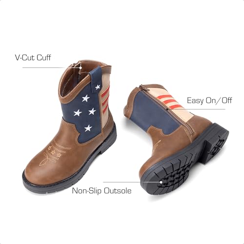 Boys Girls Cowboy Boots Kids Western Riding Mid Calf Boots with Side Zipper (Toddler/Little Kid/Big Kid)
